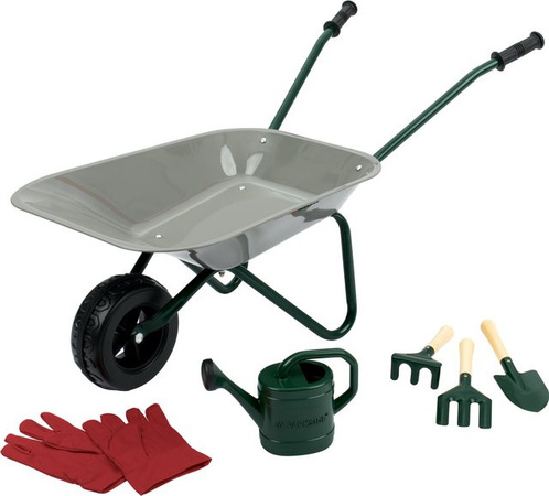 LUPILU Schubkarre mit 7-teiligem Gartenwerkzeug-Set in Grau, Schwarz, Rot und Grün