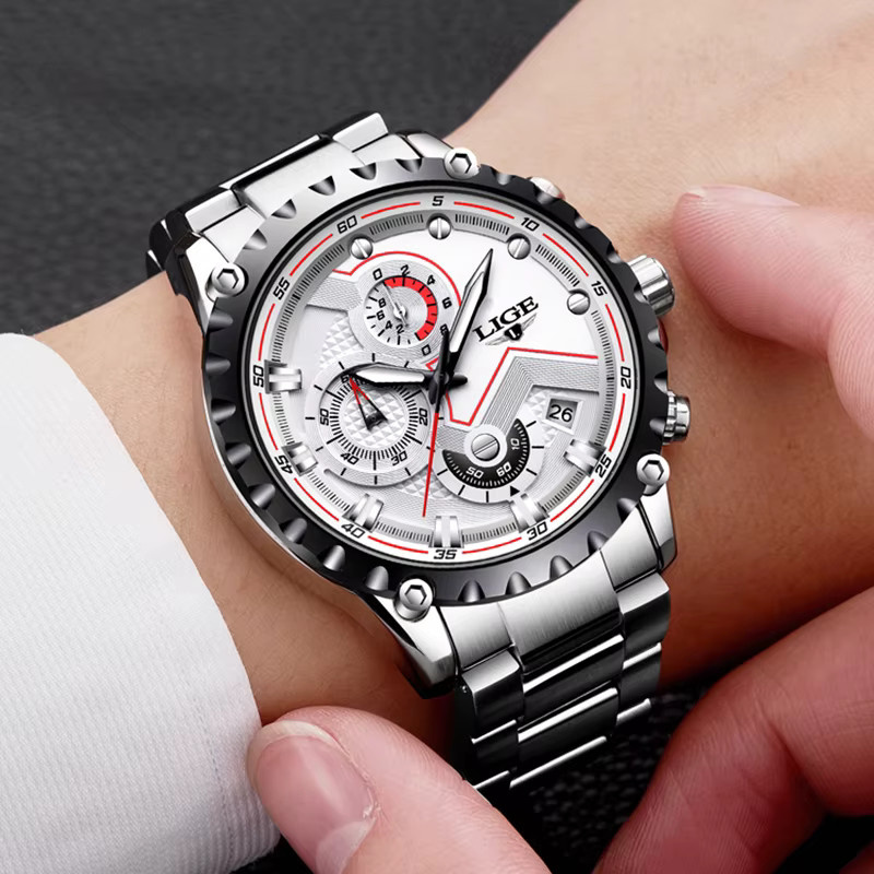 LIGE Chronograph, Quarz, Edelstahl, Silber, Herren - Bild 5