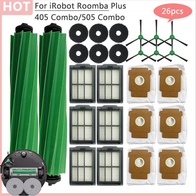 Ersatzteil-Set für iRobot Roomba Plus 405/505 mit Hauptbürste, Seitenbürste, HEPA-Filtern, Staubbeuteln und Wischlappen - Bild 1