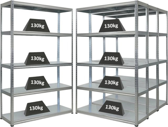 4er Set PROREGAL Schwerlastregal Steel Eagle aus verzinktem Stahl, Höhe: 180 cm, Breite: 120 cm, Tiefe: 40 cm, Fachlast 130 kg, silber - Bild 1