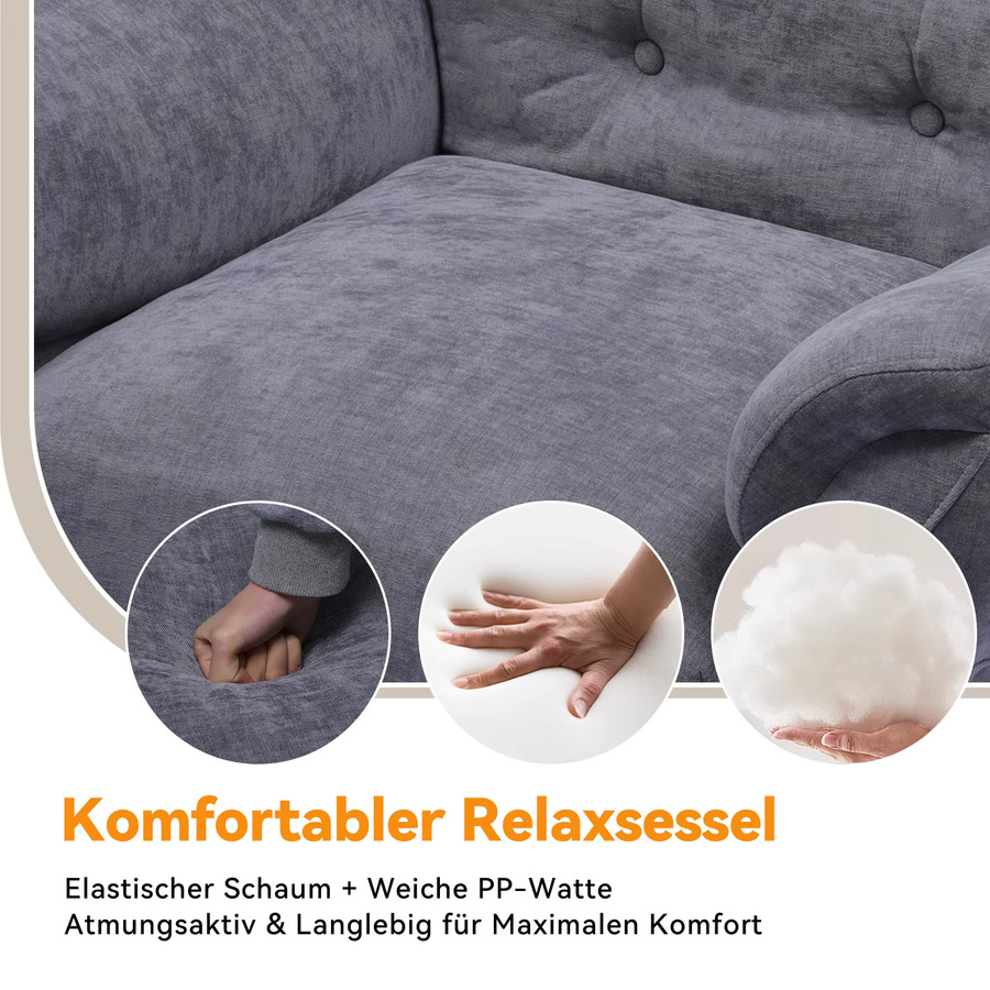 COMHOMA Relaxsessel mit Hocker und verstellbarer Rückenlehne aus Chenille Stoff, Polstersessel für Wohnzimmer und Schlafzimmer - Bild 4