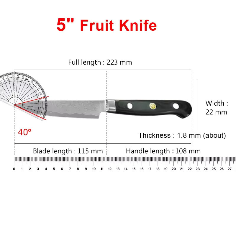GuanQi Damaskus Kochmesser mit G10 Griff als Obstmesser und Fleischschälmesser in Silber - Bild 2