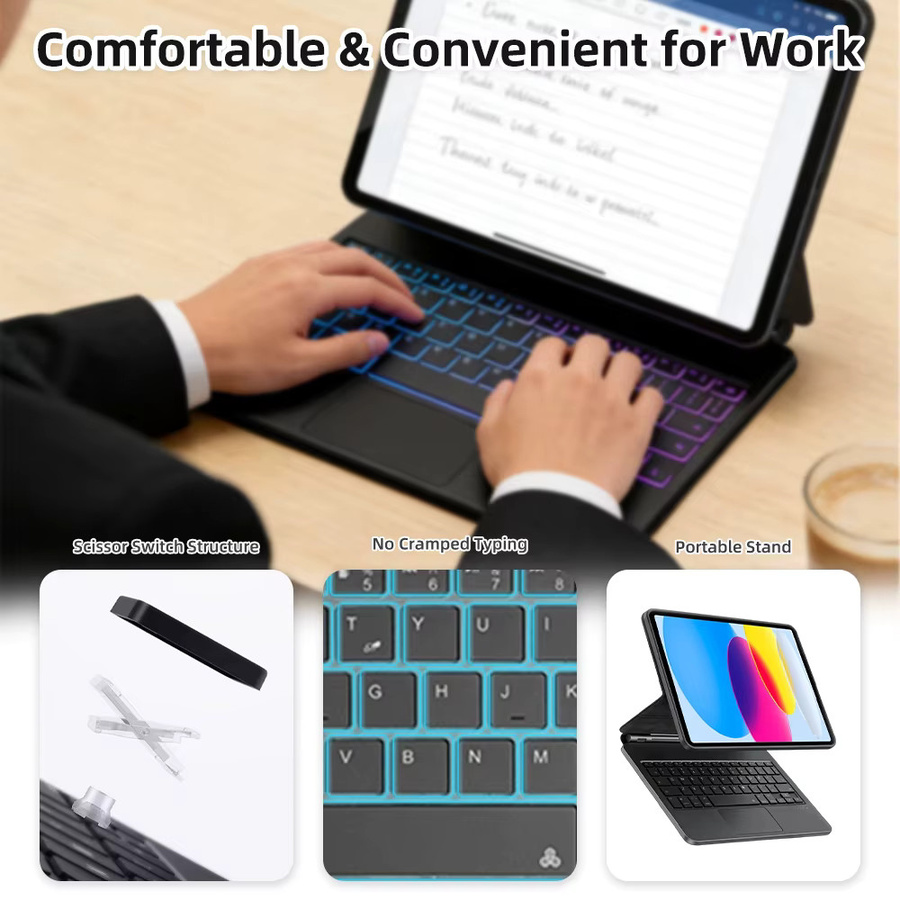READYYEAH Magic Keyboard Hülle für iPad Air 2025, iPad Air 6 11, iPad Pro 13 2024, iPad Pro 11 2024, iPad Pro 12.9 und iPad Air 4 5 10.9 in Schwarz oder Weiß - Bild 3