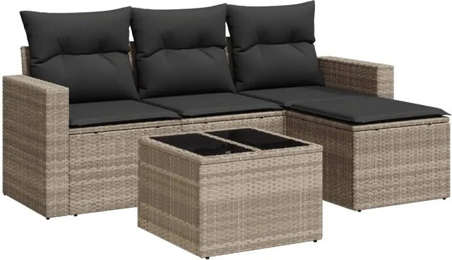 vidaXL 5-tlg Garten-Sofagarnitur aus Poly-Rattan mit Kissen in Hellgrau Modell 22 - Bild 1