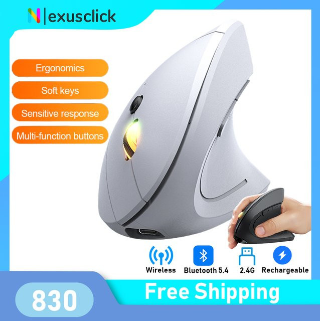 NexusClick Ergonomische Vertikale Bluetooth-Funkmaus in Schwarz, wiederaufladbar, 1600 DPI, 6 Tasten - Bild 1