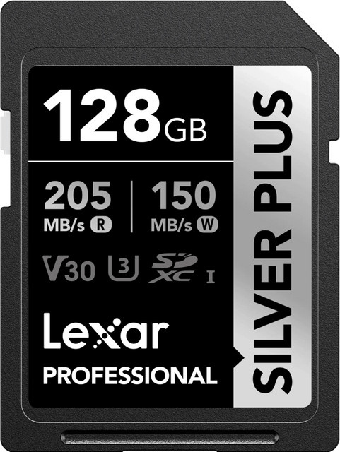 Lexar Professional SDXC Silver Plus Memory Card 128GB V30 in Silber und Schwarz - Bild 1