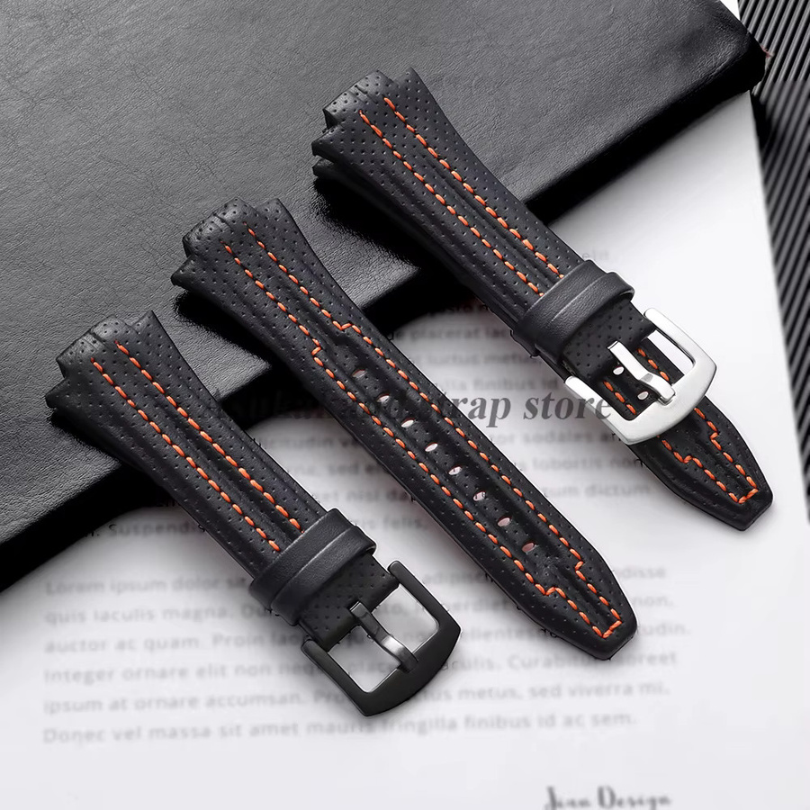 Uhrenarmband Leder, schwarz, orangefarben, Herren, 15 mm x 27 mm - Bild 3