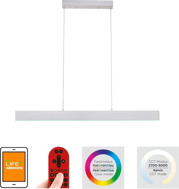 Smarte LED-Pendelleuchte Just Light LOLAsmart-Nila aus Aluminium in Silber, dimmbar mit RGB und Fernbedienung, B: 121 cm, H: 120 cm - Bild 1