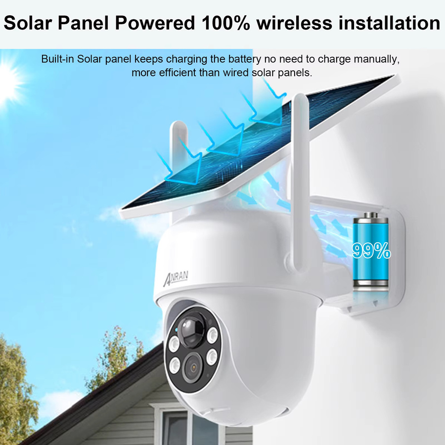 ANRAN Solarkamera Outdoor mit 3/5MP Auflösung, 2.4G Wifi Sicherheitskamera mit PIR-Menschenerkennung, Farbnachtsicht und IP66 Wasserdichtigkeit, Farbe: Weiß - Bild 2