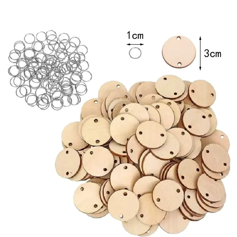 50 Stück Holzanhänger in Braun mit 2 Löchern und 50 Ringen für DIY-Bastelarbeiten und Dekorationen - Bild 1