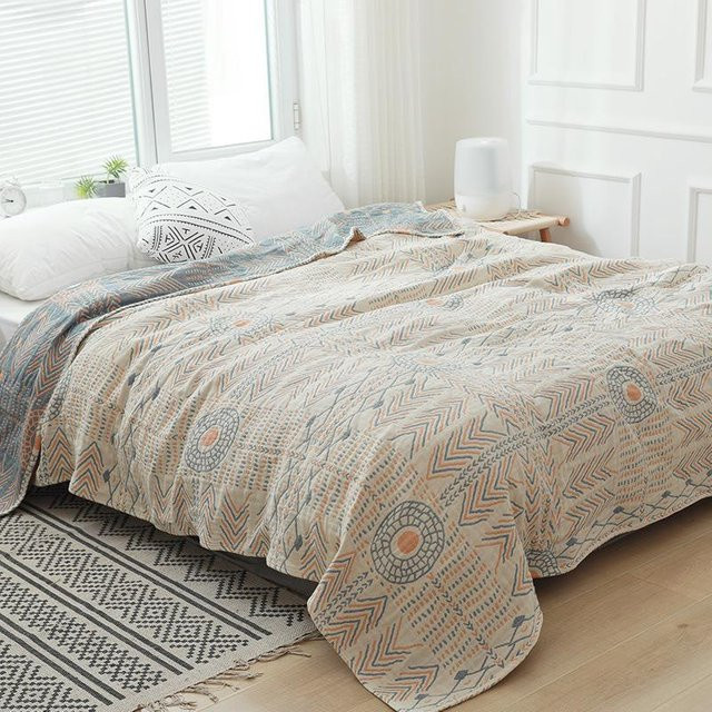 Musselin Decke in Beige von Your Warm Home, leichte und atmungsaktive Sommer-Überwurfdecke im Boho-Stil, B/B: 100 x 160 cm - Bild 1
