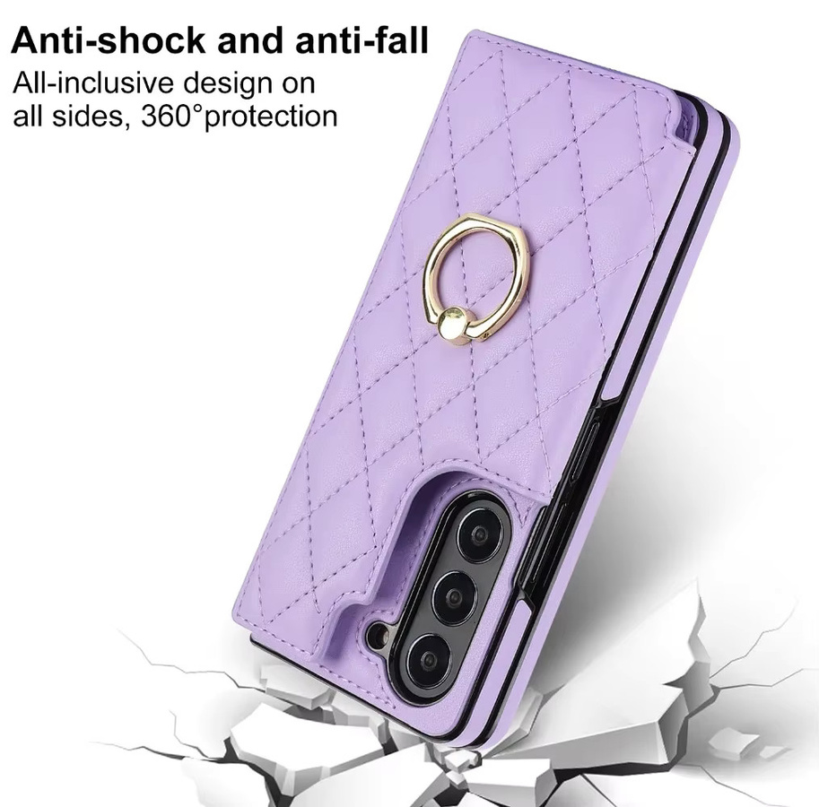 Luxuriöse Leder-Ring-Brieftasche und Handyhülle mit Kartenhalter und Ständer für Samsung Galaxy Z Fold 7, 6, 5, 4 in Schwarz - Bild 2