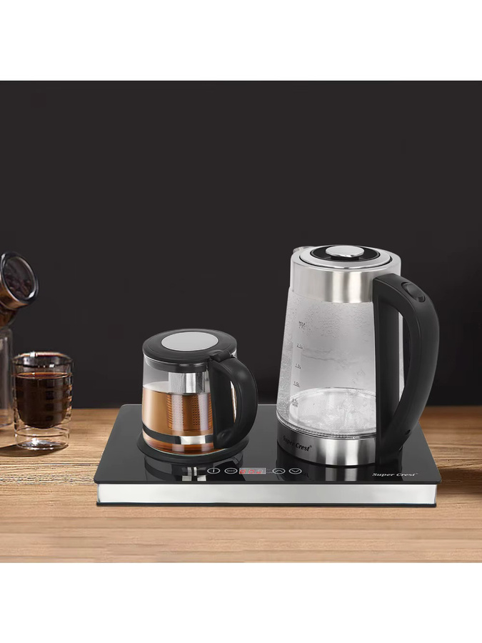 Bymaocar Elektrisches Wasserkocher-Set aus Glas mit LCD-Display, 1800 W, transparent/weiß, 2,5 l und 1 l - Bild 5