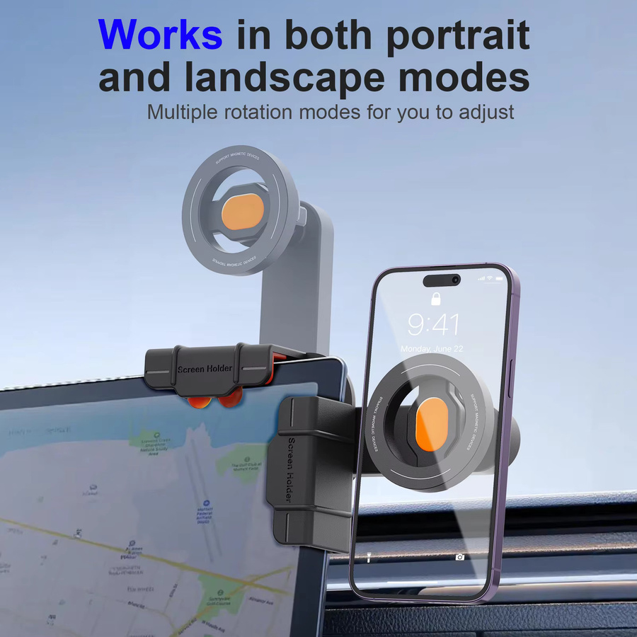 Homhu Magnetische Autotelefonhalterung für Tesla Model Y und Model 3, drehbare Stützhalterung für das Center Control Screen, Schwarz oder Orange - Bild 5