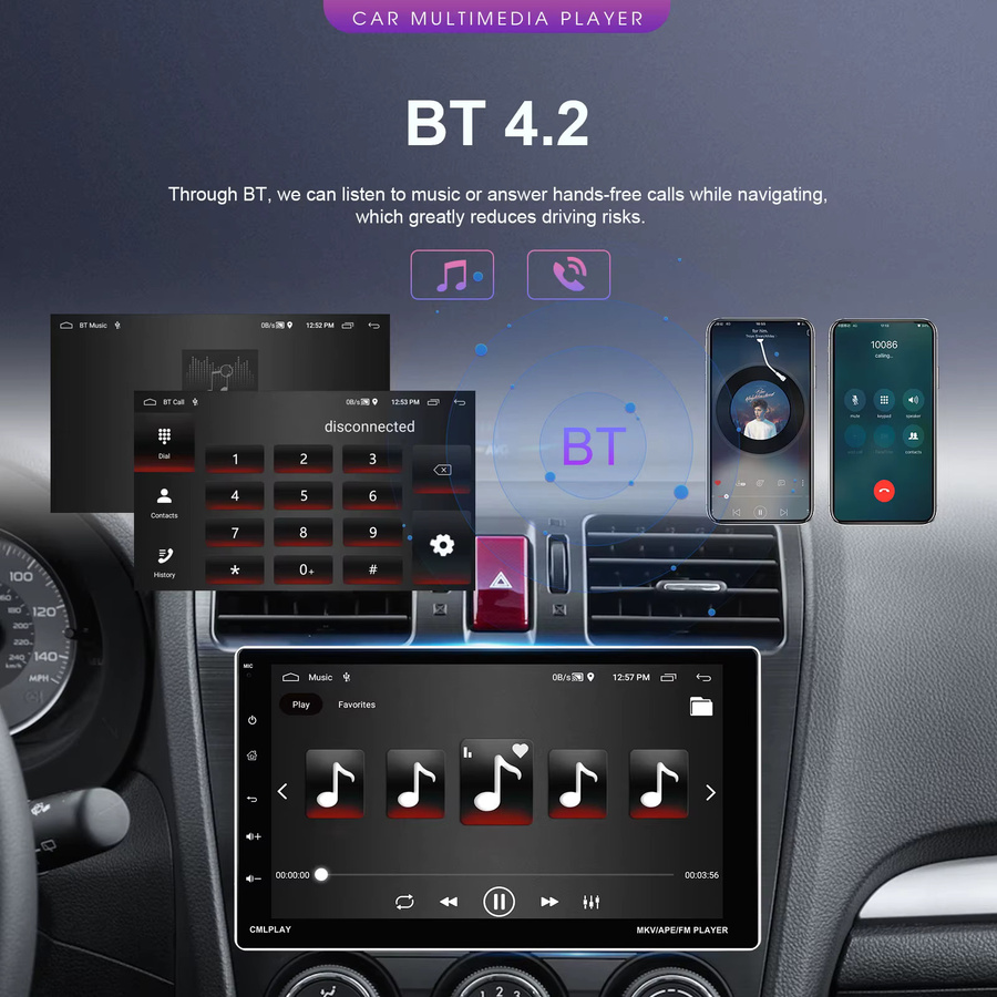 Camecho 1 DIN Autoradio mit 9 Zoll drehbarem Bildschirm, 64 GB Speicher, Wireless CarPlay, Android Auto, GPS, Bluetooth und WiFi in Schwarz - Bild 4