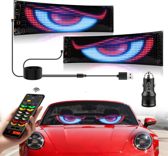 Lcamaw Bluetooth LED Teufelsaugen zur APP-Steuerung für Auto und LKW, RGB Musterbeleuchtung in Schwarz, 5V USB Anschluss - Bild 1