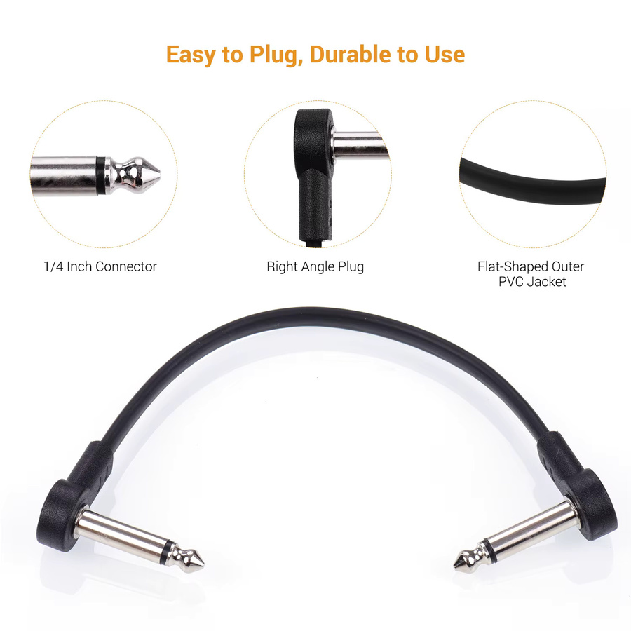 Ggiant AC-8 Gitarren-Effektpedal Patchkabel Set, 4er-Pack, Schwarz, 1/4 Zoll Rechtwinklige Anschlüsse, Länge: 15,24 cm - Bild 2