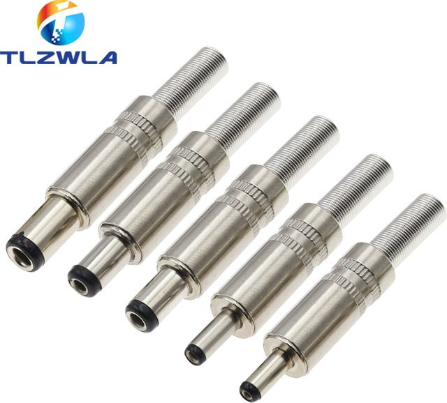 5er Set DC Power Jack Stecker Adapter aus Metall in Schwarz und Silber mit verschiedenen Größen 5,5x2,5 mm, 5,5x2,1 mm, 4,8x1,7 mm, 4,0x1,7 mm und 2,5x0,7 mm - Bild 1