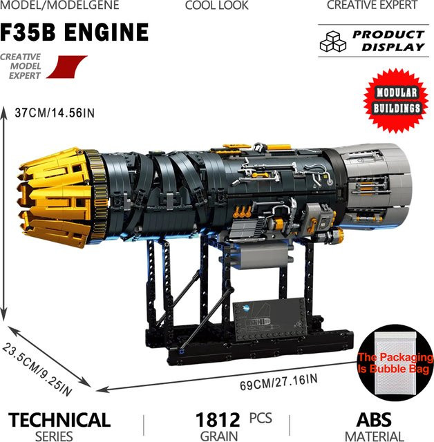 Yangkili F35B Flugzeugmotor-Modell, Baustein-Set, grau - Bild 1