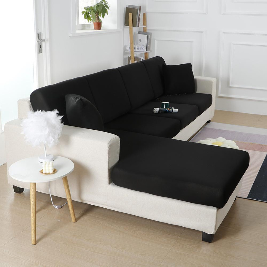 BRHUIXUE Elastische Sofa-Sitzkissenbezüge aus Polyester in Schwarz, Waschbare und Rutschfeste Schutzbezüge für Sofas - Bild 2