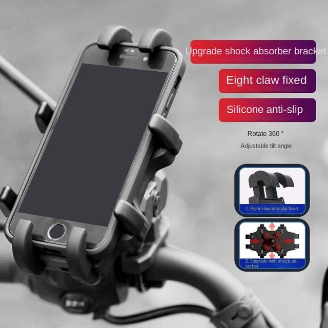 Universelle Handyhalterung mit 8 Krallen für Motorrad, Roller, Kinderwagen und E-Bike in Schwarz - Bild 1