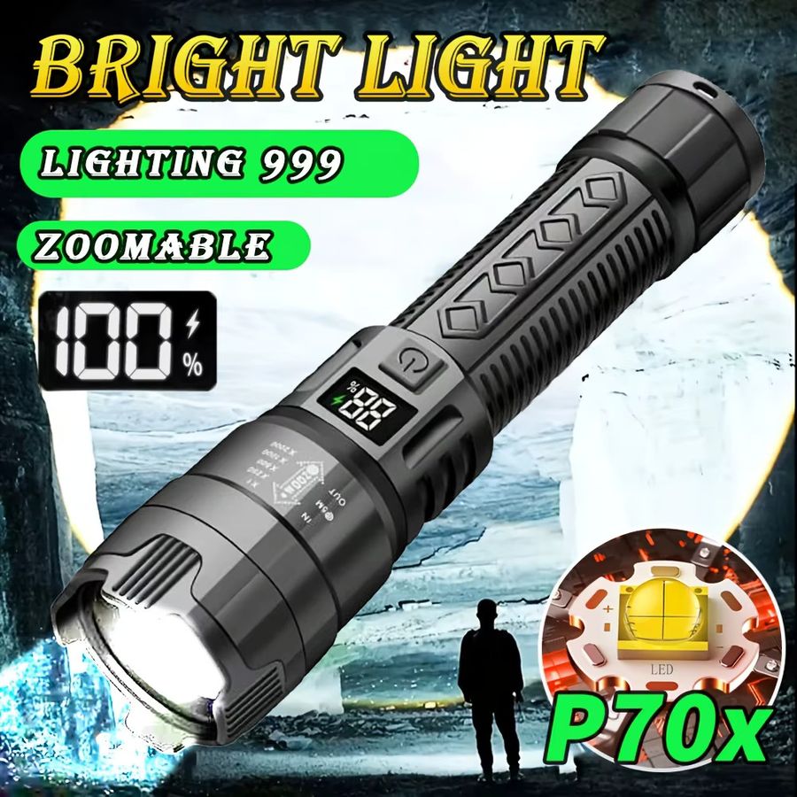 Swiatla USB-C wiederaufladbare LED-Taschenlampe mit 100.000 lm, ultrahell, zoombar und 3 Modi für Camping und Notfälle - Bild 3