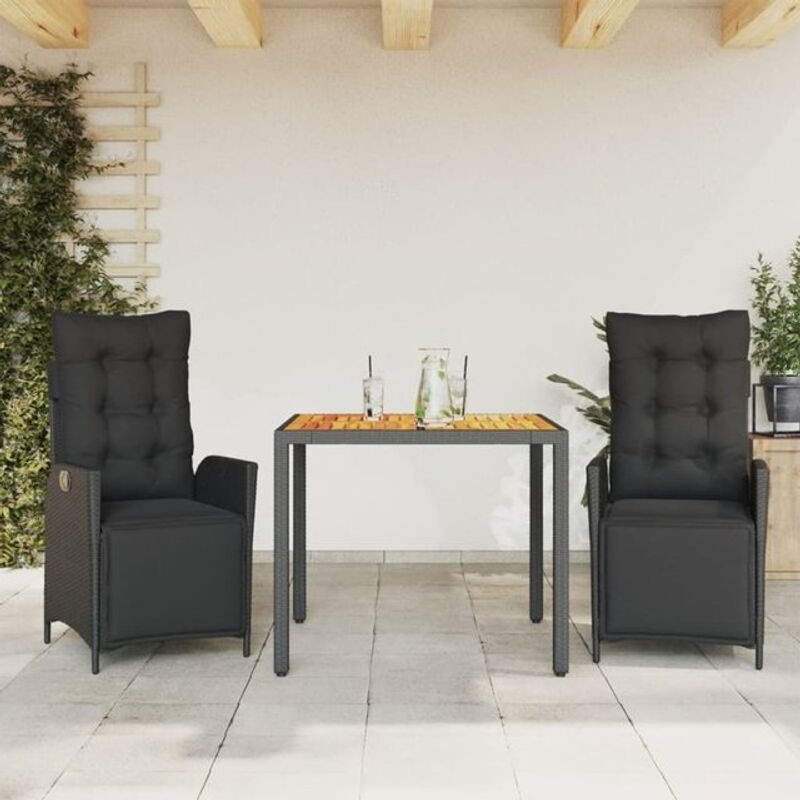 3-teilige Garten-Essgruppe aus schwarzem Poly-Rattan mit Kissen von vidaxl - Bild 1