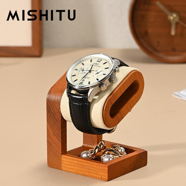MISHITU Uhrenhalter aus massivem Holz als Schmuck-Organizer für Armbänder, Ringe und Ohrringe in Braun und Grau - Bild 1