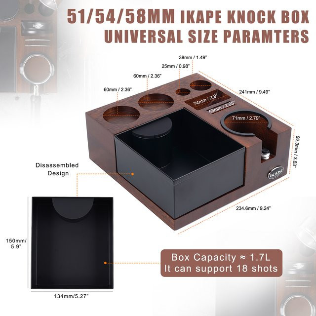 IKAPE v5 Espresso-Klopfbox aus Holz in Braun zur Aufbewahrung von Verteiler, Siebträger und Puck-Screen - Bild 1