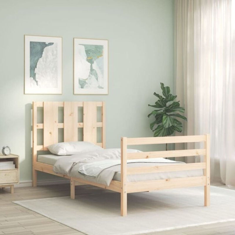 Massivholzbett aus Kiefer mit Kopfteil von Vidaxl in Braun, B/T/H: 90 x 200 x 95,5 cm - Bild 1