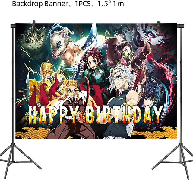 Demon Slayer Kimetsu No Yaiba Anime Geburtstagsdekorations-Set von CHIC STUDIO in Mehrfarbig mit Ballons, Kuchenaufsätzen und Schlüsselanhängern - Bild 1