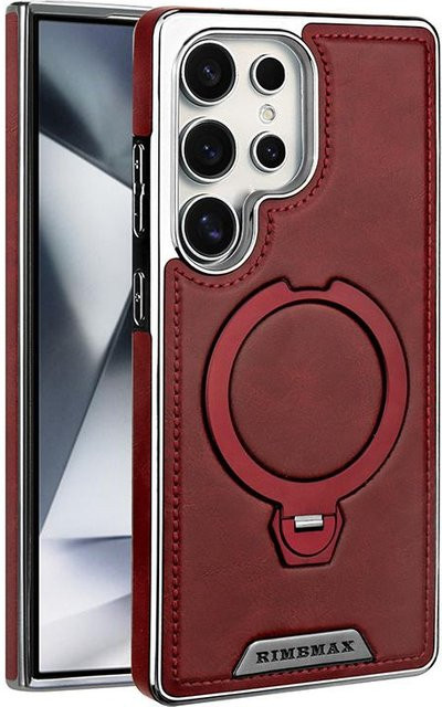 Magnetische Lederhülle mit drehbarer Halterung für Samsung Galaxy S23 S24 S25 S26 Ultra Plus, stoßfest und kabelloses Laden, Farbe: Rot - Bild 1