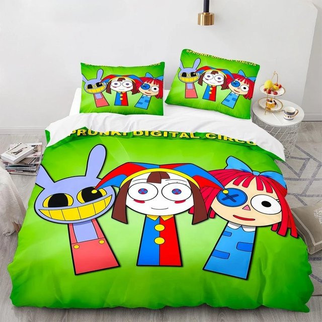 Musikspiel Sprunki Bettwäscheset aus Mikrofaser mit Cartoon-Design, 1 Bettbezug und 2 Kissenbezüge, B/H: 90 x 200 cm, Mehrfarbig - Bild 1