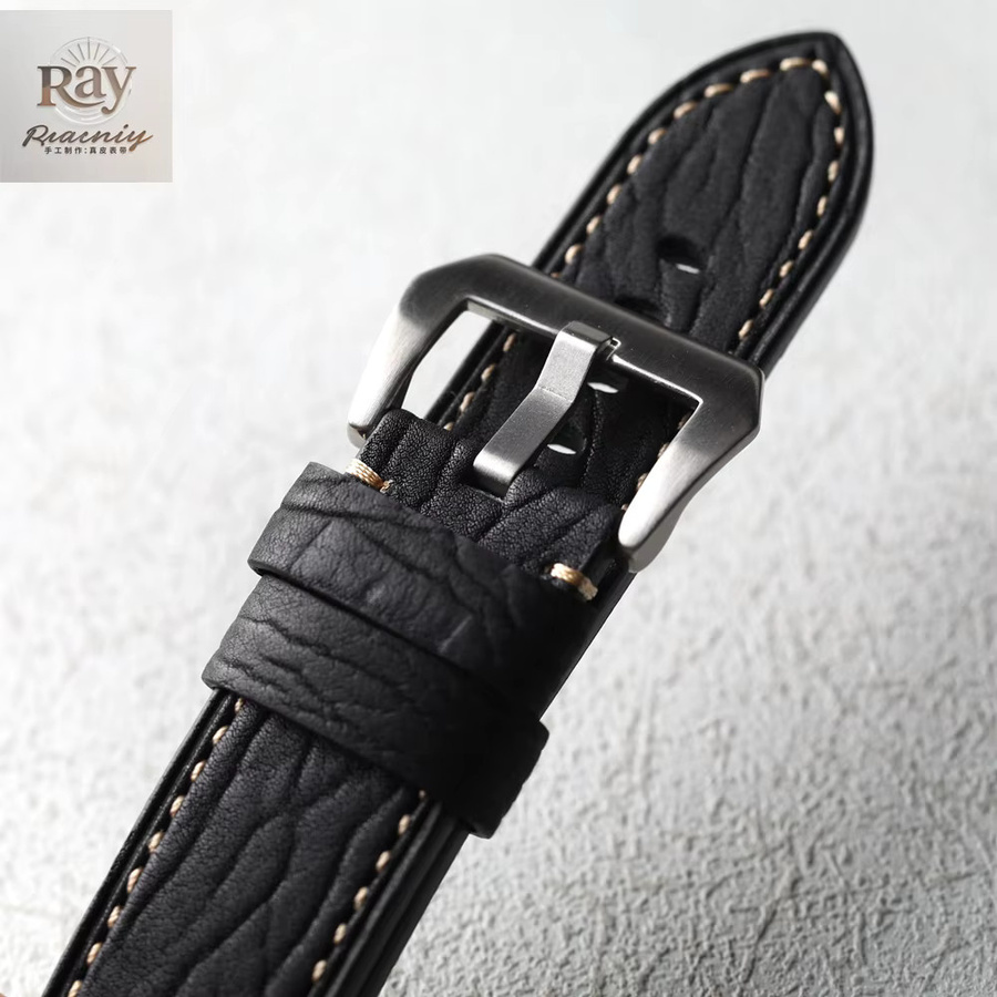 Raystray Uhrenarmband Echtleder, Hai-Muster, Schwarz, Vintage - Bild 3