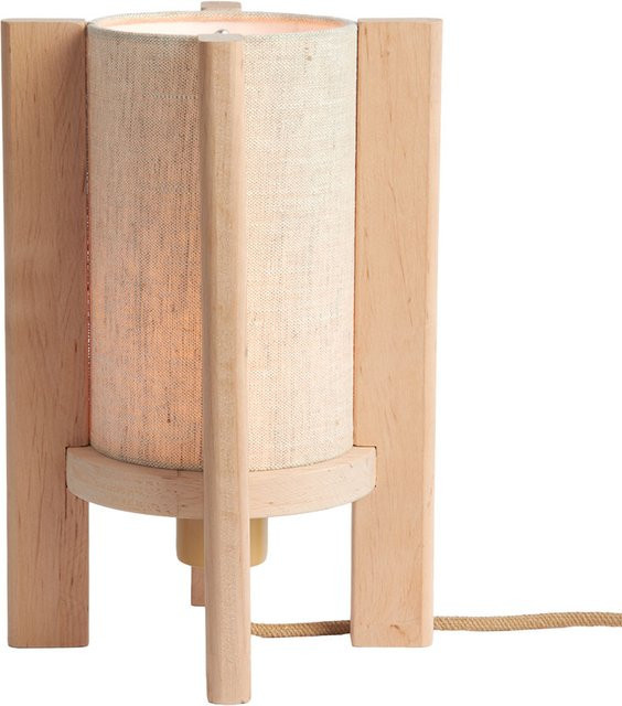 Good&Mojo Corsica Tischleuchte aus Buchenholz und Leinen in Beige - Bild 1