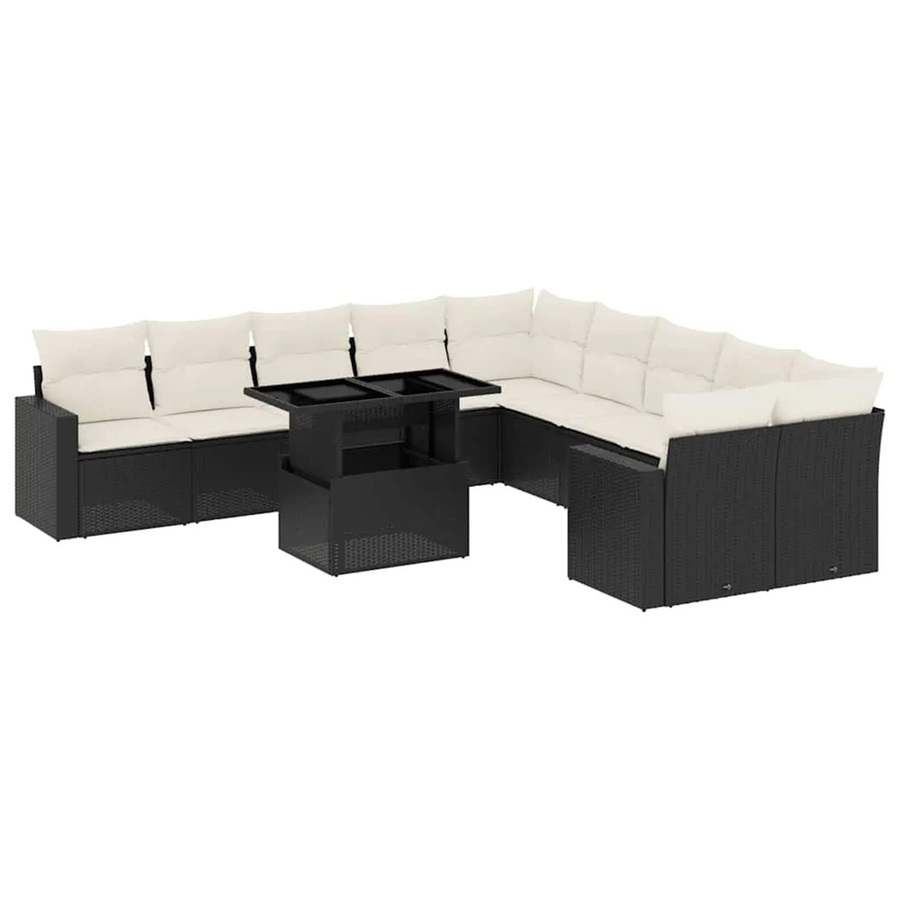 vidaXL 11-teilige Garten-Sofagarnitur aus Poly-Rattan mit Kissen in Schwarz-Creme - Bild 2