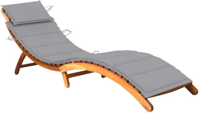 vidaXL Sonnenliege aus Akazien-Massivholz mit grauer Auflage und ergonomischer Form - Bild 1
