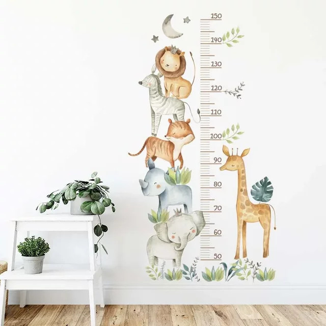 BRUP Wandtattoo Afrikanische Tiere als Höhenmessung Lineal für das Kinderzimmer, Mehrfarbig - Bild 1