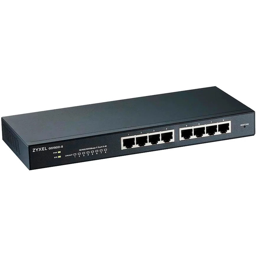 Zyxel GS1900-8 Smart Switch mit 8x GbE Ethernet/LAN Ports, schwarz, fanless - Bild 1