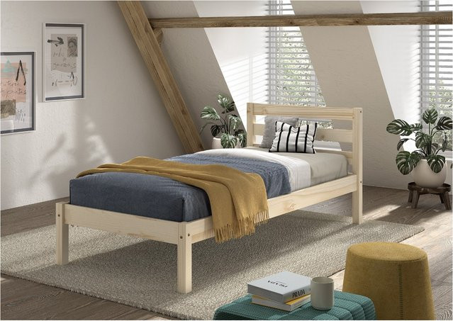 Einzelbett Pino aus massivem Kiefer Holz in Braun, B/T/H: 90 x 200 cm - Bild 1