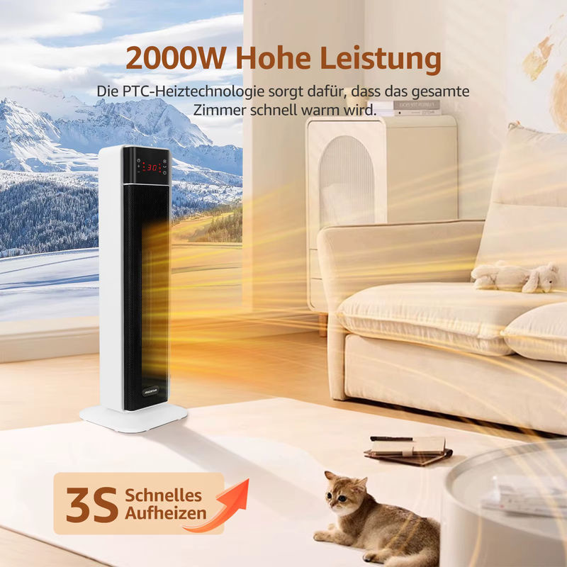 Aigostar Keramik-Heizlüfter mit Thermostat und Fernbedienung, 2000W, Weiß - Bild 2