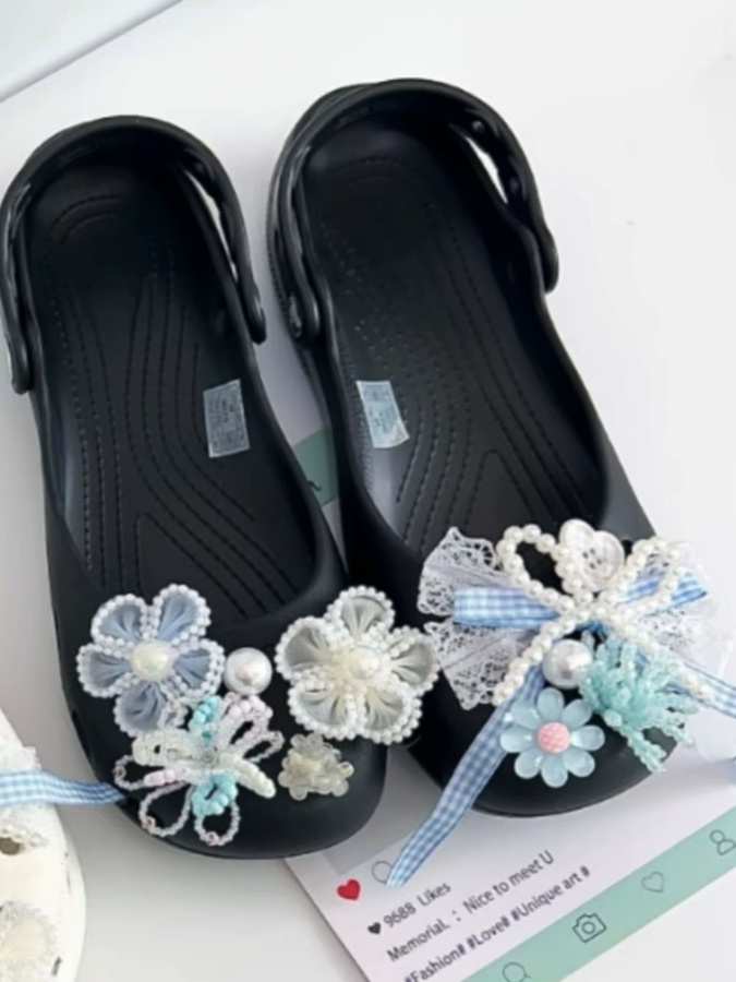 Potdemiel Schuh-Charms-Set, Blau-Weiße Blumen-Perlen, Damen - Bild 3