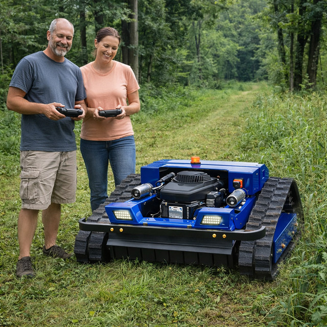 TONGZHONG Kleiner Raupenmäher mit 4-Takt-Motor und automatischer Fernbedienung in Blau - Bild 1