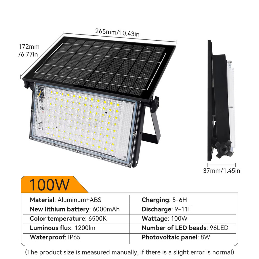 Burhui Solar LED Flutlicht für Außen, tragbare Camping-Leuchte aus Aluminium und ABS in Schwarz mit Dämmerungssensor - Bild 4