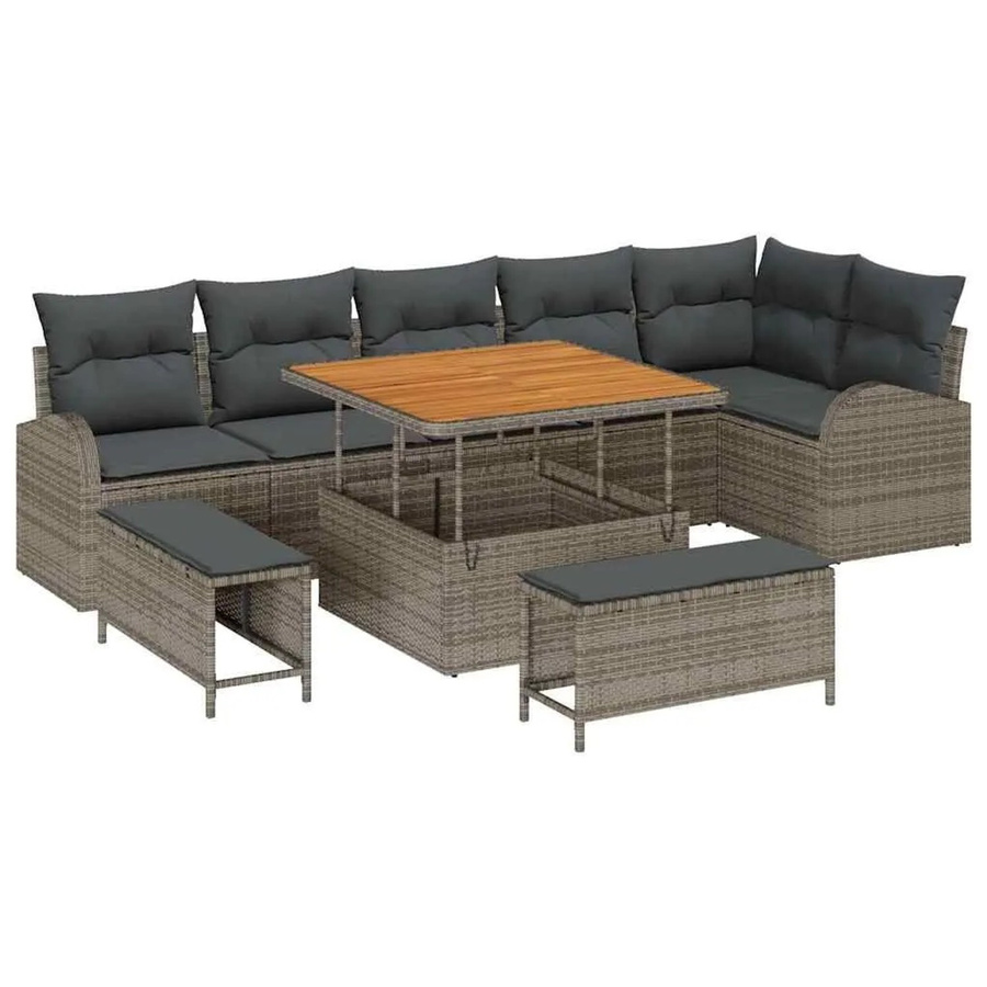 vidaXL Garten-Sofa-Set 9-tlg in Grau mit Kissen und integriertem Stauraum für Terrasse und Garten - Bild 2
