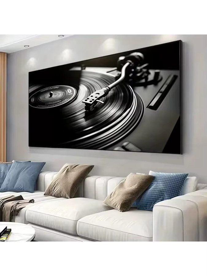 AZNM Vinyl-Plattenspieler Leinwandkunst Wanddekoration in Schwarz-Weiß - Bild 4