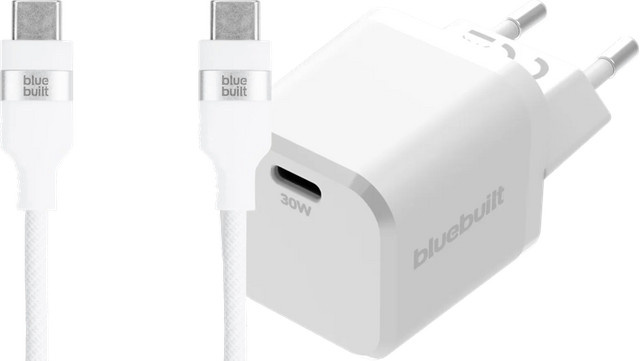BlueBuilt Power-Delivery-Ladegerät 30 W mit 1,5 m USB-C-Nylonkabel in Weiß - Bild 1