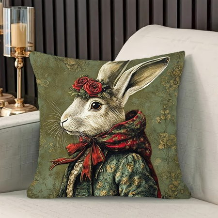 ZZN Kaninchen-Kissenbezug im Boho-Stil mit floralem Muster, Farbe: Grün, B/T: 45 x 45 cm