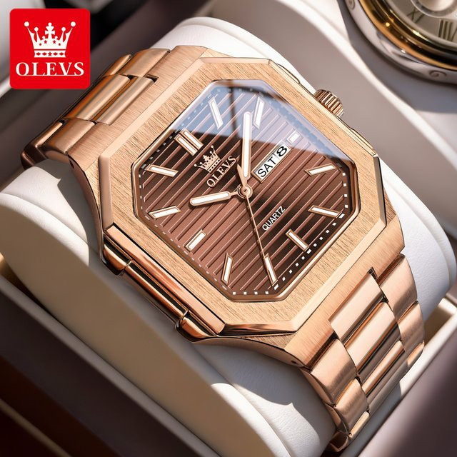 OLEVS Armbanduhr, Quarz, Edelstahl, eckig, 44 mm, Herren - Bild 1