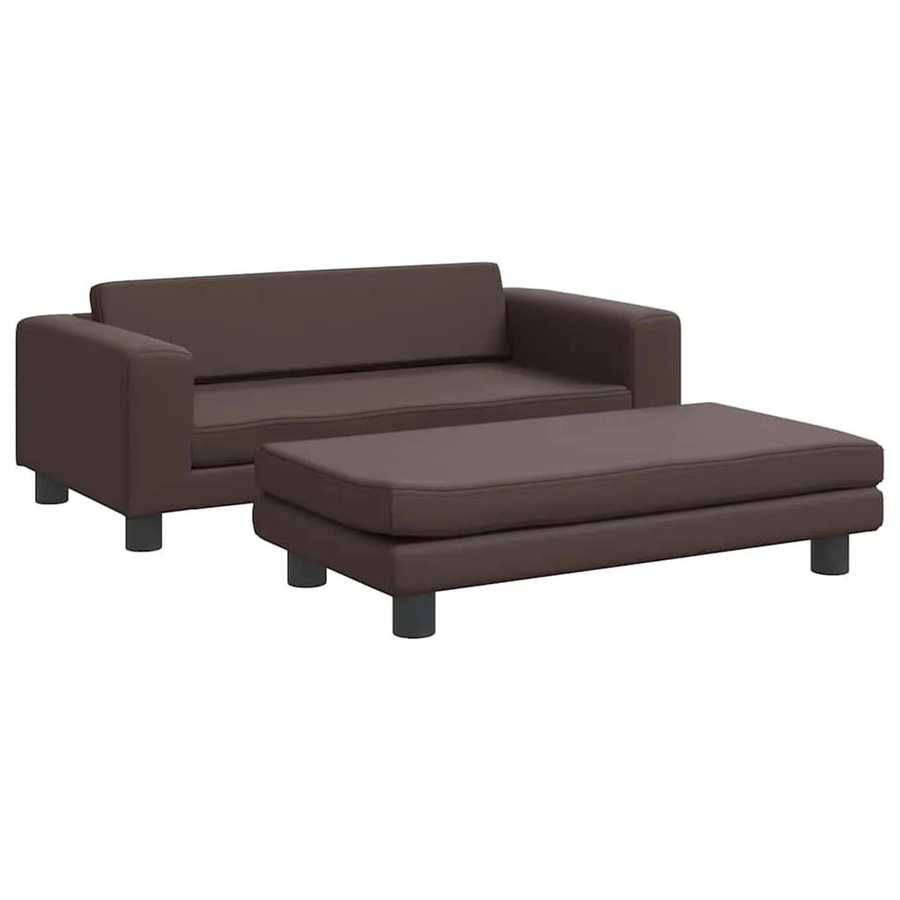 vidaXL Kindersofa mit Hocker Braun aus Kunstleder, B/T/H: 100 x 50 x 30 cm - Bild 2